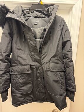 a.n.a Black Hooded Faux-Fur Trim Puffer Coat